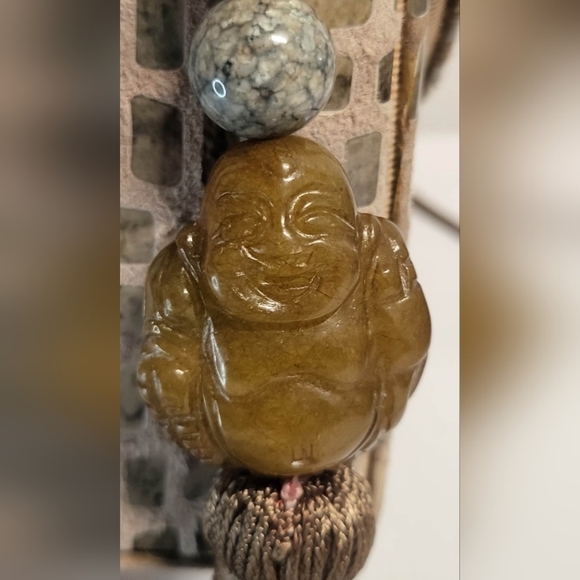 RARE Rafael Sanchez Suede Leather Crossbody BUDDHA stone charm, beads & tassels - Picture 8 of 15